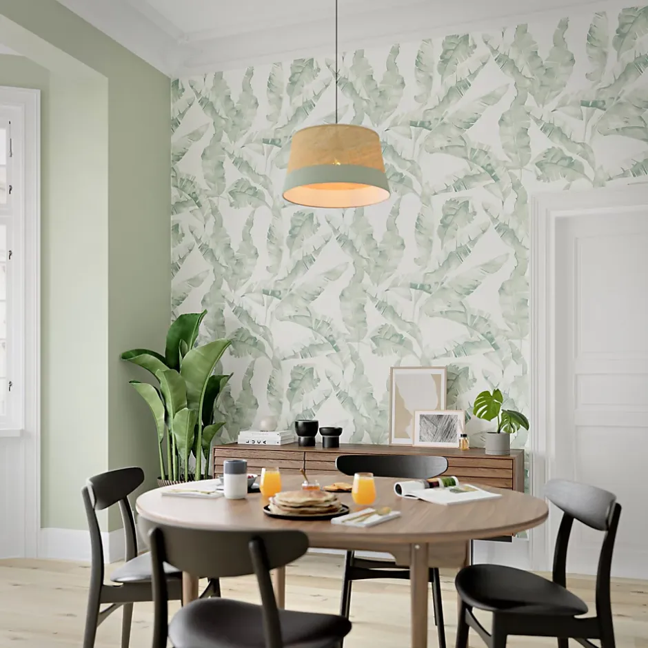 Papier peint pré-encollé vinyle intissé feuillage Easy Roll Halton vert l.53 x H.1005 cm-GoodHome