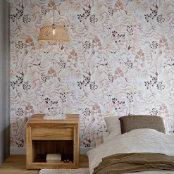 GoodHome Papier peint pré-encollé vinyle intissé botanique Easy Roll Olivia rose l.53 x H.1005 cm