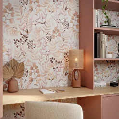 GoodHome Papier peint pré-encollé vinyle intissé botanique Easy Roll Olivia rose l.53 x H.1005 cm