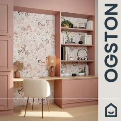 GoodHome Papier peint pré-encollé vinyle intissé botanique Easy Roll Olivia rose l.53 x H.1005 cm