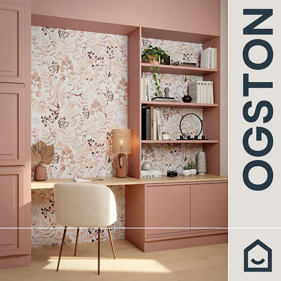 GoodHome Papier peint pré-encollé vinyle intissé botanique Easy Roll Olivia rose l.53 x H.1005 cm