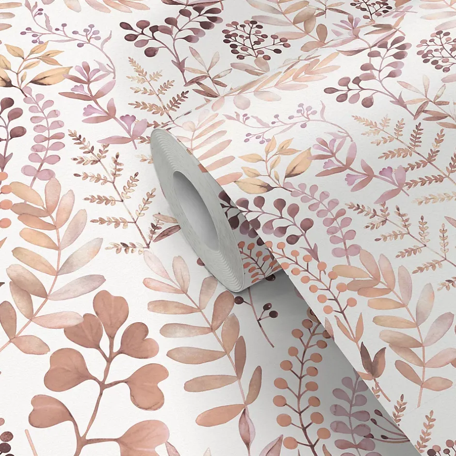 GoodHome Papier peint pré-encollé vinyle intissé botanique Easy Roll Olivia rose l.53 x H.1005 cm