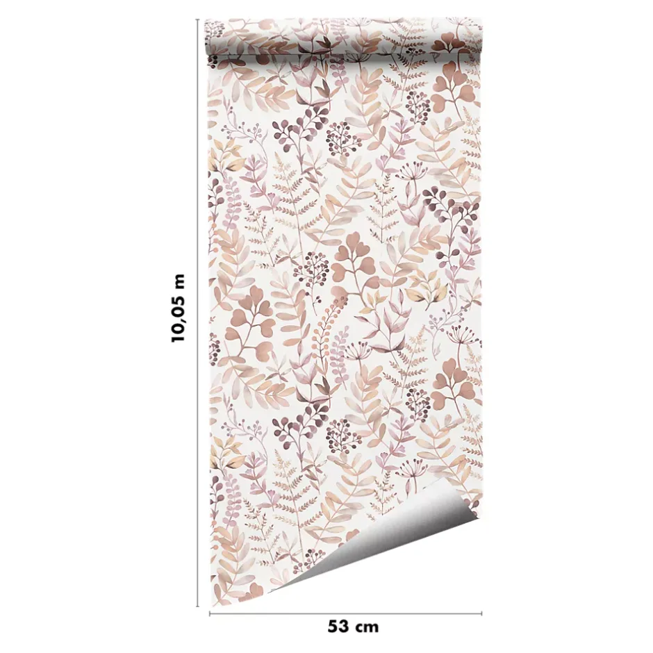 GoodHome Papier peint pré-encollé vinyle intissé botanique Easy Roll Olivia rose l.53 x H.1005 cm