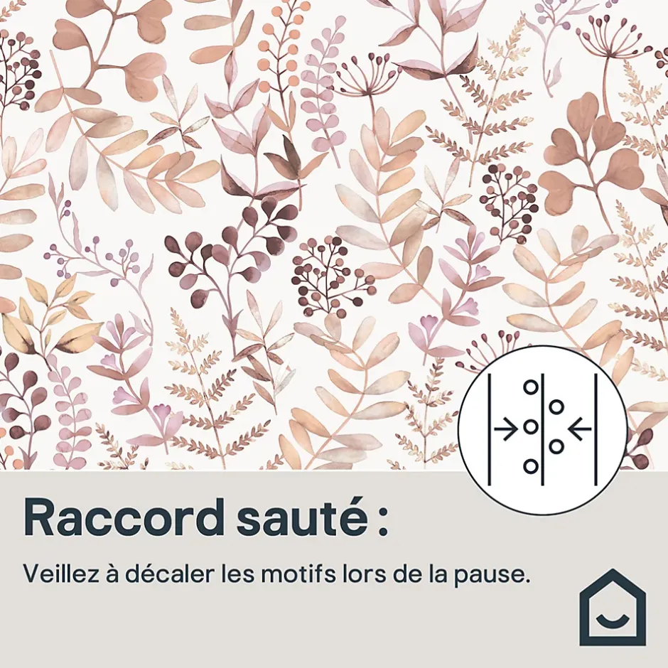 GoodHome Papier peint pré-encollé vinyle intissé botanique Easy Roll Olivia rose l.53 x H.1005 cm