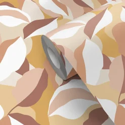 GoodHome Papier peint pré-encollé vinyle intissé art déco Easy Roll Apricot multicolore l.53 x H.1005 cm