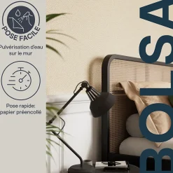 Papier peint pré-encollé vinyle intissé géométrique Easy Roll Bolsa beige l.53 x H.1005 cm-GoodHome Hot