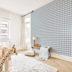 99Deco Papier peint raccordable - Vichy - Bleu - intissé : 150g/m² - 4 lés : 192x270cm