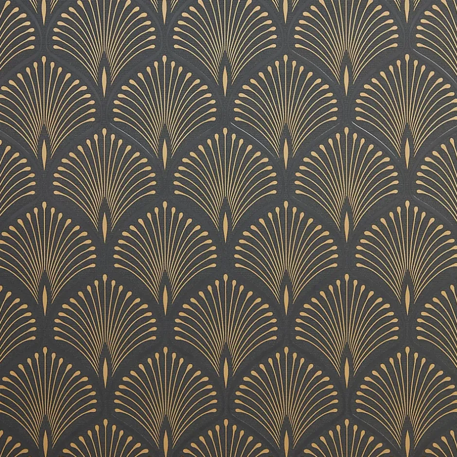 Papier peint vinyl sur intissé echium noir et or-GoodHome Discount