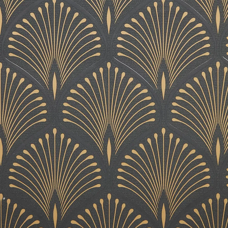 Papier peint vinyl sur intissé echium noir et or-GoodHome Discount