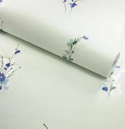 Décoweb Papier peint vinyle expansé sur intissé - Aquarelle - Fleurs bleues - Rouleau(x)