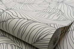 Grandeco Papier peint vinyle expansé intissé feuilles de bananier Isa noir et blanc L.1005 x l.53 cm