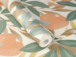 Rasch Papier peint vinyle expansé intissé feuillage Tropico vert, terracotta L.1005 x l.53cm
