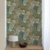 Papier peint vinyle grainé sur intissé feuillage botanique vert L.1005 x l.53cm-Grandeco Online