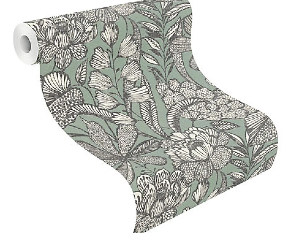 Papier peint vinyle intissé grainé fleuri Jade L.1005 x l.53cm-Rasch Hot