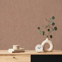 GoodHome Papier peint vinyle intissé Bolyhos uni texturé terracotta L. 10,05m x l. 0,53m