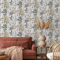 Lutece Papier peint vinyle intissé feuillage épis grain vert kaki L.1005 x l.53cm Lutèce