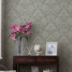 Laura Ashley Papier peint vinyle intissé fleuri vert L.1000 x l.52 cm Parterre