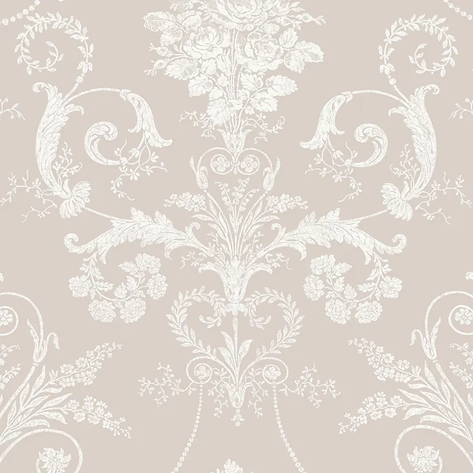 Papier peint vinyle intissé bouquet de roses beige, argent L.1000 x l.52 cm Josette-Laura Ashley Online