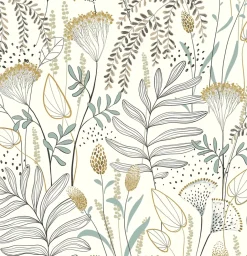 Rasch Papier peint vinyle intissé fleuri bleu, jaune ocre L.1001 x l.53cm , Angélique