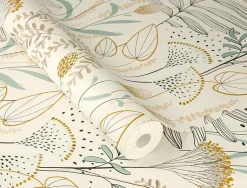 Rasch Papier peint vinyle intissé fleuri bleu, jaune ocre L.1001 x l.53cm , Angélique