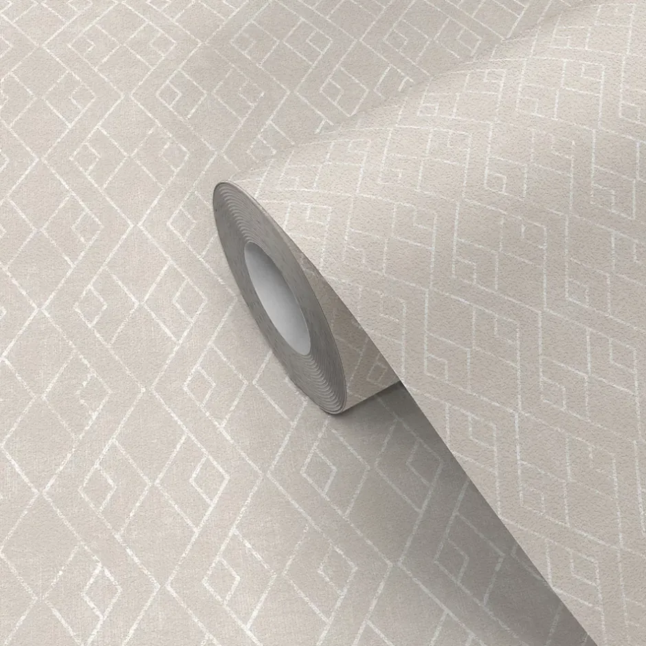 Papier peint vinyle intissé Kohev géométrique beige L. 10,05m x l. 0,53m-GoodHome Online