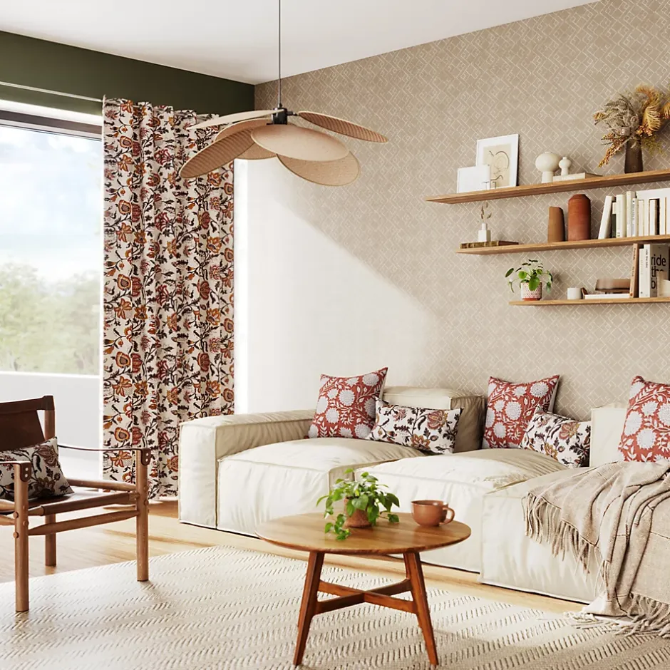 Papier peint vinyle intissé Kohev géométrique beige L. 10,05m x l. 0,53m-GoodHome Online