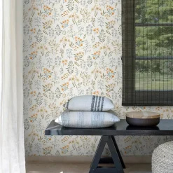 Grandeco Papier peint vinyle intissé fleuri beige, jaune L.53 x l.1005 cm Poésie