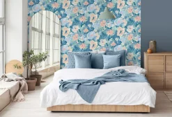 Papier peint vinyle intissé fleuri Floral gouache vert, bleu pastel L.1005 x l.53cm Ugèpa-Ugepa Clearance