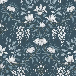 Papier peint vinyle intissé fleuri bleu L.1000 x l.52 cm Parterre-Laura Ashley Discount
