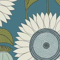 Papier peint vinyle intissé Cuisines & Bains mat et satiné tournesol, fleurs bleu, vert l.1005 x l.53 cm-Lutece Sale