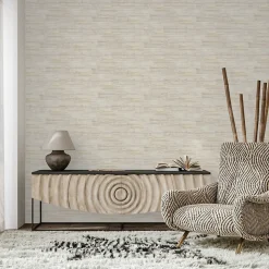 Lutece Papier peint vinyle intissé beige L.1005 x l.53cm, Lutèce Sillon aqua