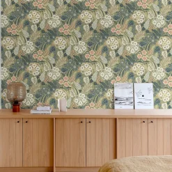 Papier peint vinyle intissé fleuri Alice vert kaki L.1005 x l.53cm-Grandeco Hot