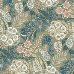 Papier peint vinyle intissé fleuri Alice vert kaki L.1005 x l.53cm-Grandeco Hot