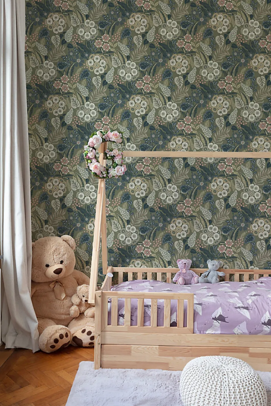 Papier peint vinyle intissé fleuri Alice vert kaki L.1005 x l.53cm-Grandeco Hot