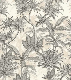 Rasch Papier peint vinyle intissé feuillage tropical noir, doré L.1001 x l.53cm