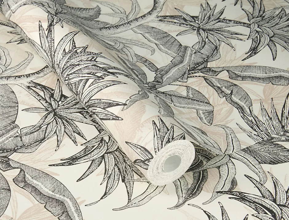 Rasch Papier peint vinyle intissé feuillage tropical noir, doré L.1001 x l.53cm