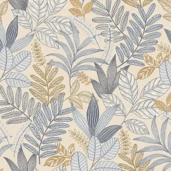 Papier peint vinyle intissé Allure mat et satiné feuilles beige, bleu, or, jaune l.1005 x l.53 cm-Lutece Outlet