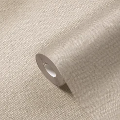GoodHome Papier peint vinyle intissé uni aspect tissu beige clair L.1005 x l.53cm , Mythe