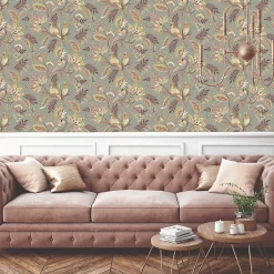 GoodHome Papier peint Vinyle Intissé Kyin Kaki