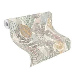 Papier peint vinyle intissé feuillage gris L.1001 x l.53cm , Kruger-Rasch Best