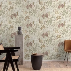 Grandeco Papier peint vinyle intissé feuillage beige L.53 x l.1005 cm Louan