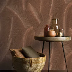 Lutece Papier peint vinyle intissé Allure mat et satiné effet Cuivre feuilles marron, rouille l.1005 x l.53 cm