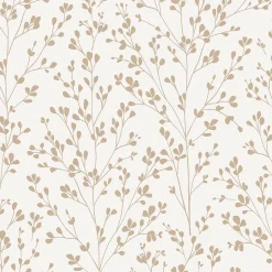 Papier peint vinyle intissé feuillage Omura doré, blanc L.1005 x l.53cm-Grandeco Best