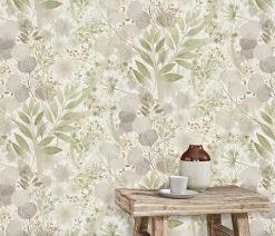 Papier peint vinyle intissé végétal vert L.1005 x l.53cm, Secret grove-Erismann Outlet