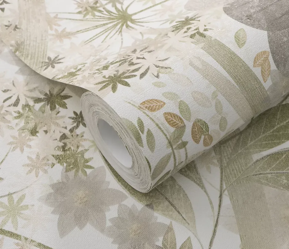 Papier peint vinyle intissé végétal vert L.1005 x l.53cm, Secret grove-Erismann Outlet