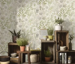 Papier peint vinyle intissé végétal vert L.1005 x l.53cm, Secret grove-Erismann Outlet