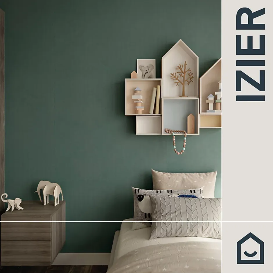 GoodHome Papier peint vinyle intissé uni bleu vert L.53 x l.1005 cm Izier