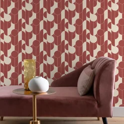 GoodHome Papier peint vinyle intissé rond géométrique terracotta et blanc L.10m x l.53cm