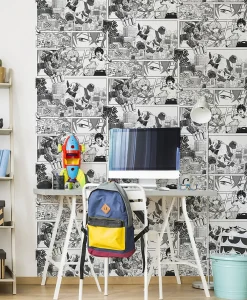 Ugepa Papier peint vinyle intissé enfant manga noir et blanc L. 1005 x l. 53cm