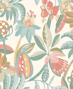 Papier peint vinyle intissé fleurs tropicales vert L. 1005 x l. 53cm-Ugepa New